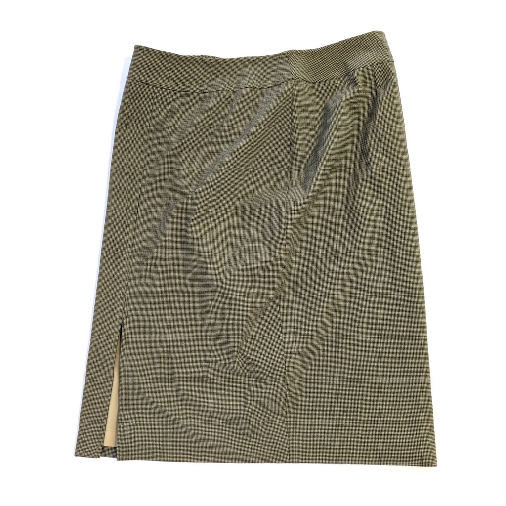 City DKNY Womens Brown Houndstooth Wool Blend Pencil Skirt Side Slit Size 12